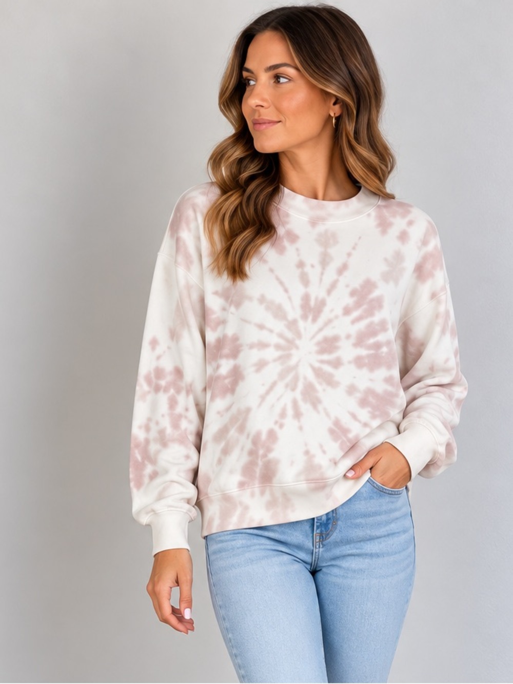 Abercrombie & Fitch Pink and Off White Tie-Dye Mockneck Sweatshirt size Medium